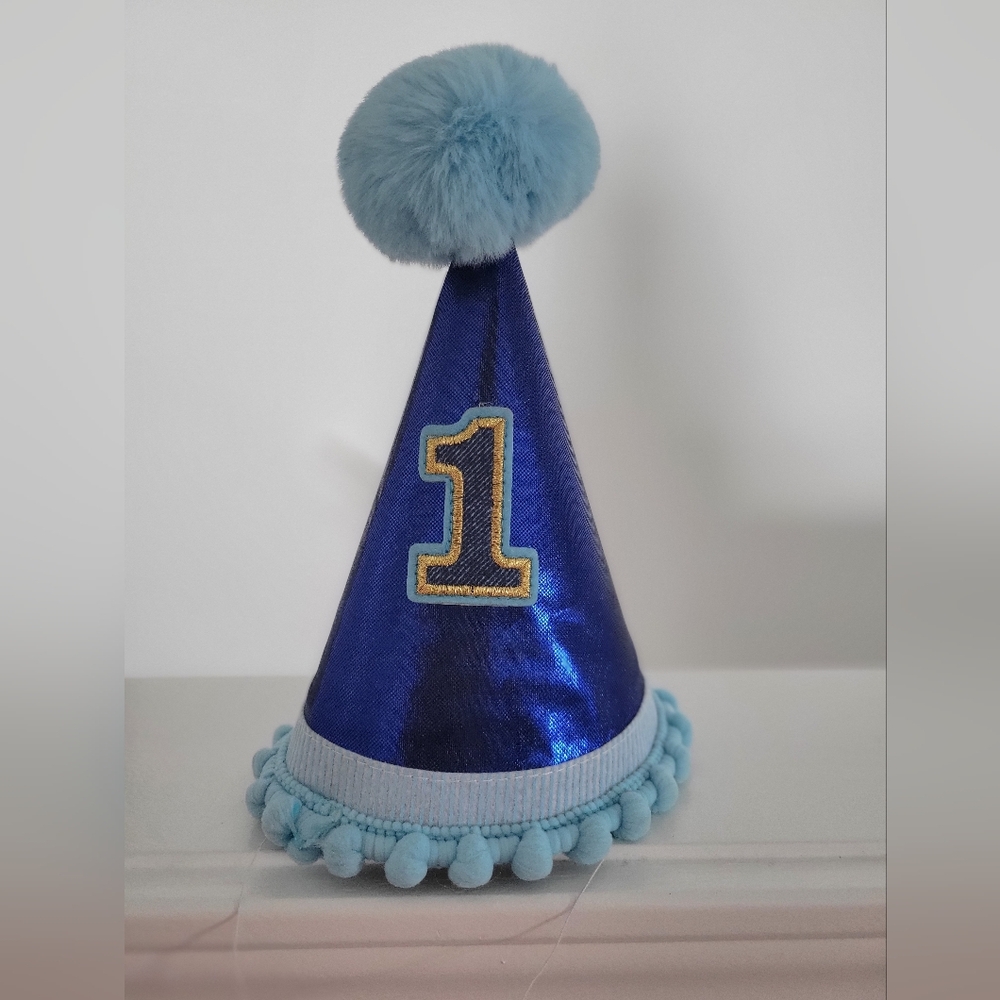 Blue Birthday Party Hat with Number One